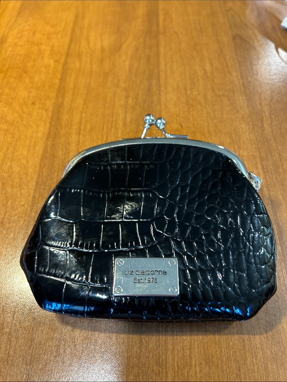 Liz Claiborne Black Croc-Embossed Kiss-Lock Coin Purse